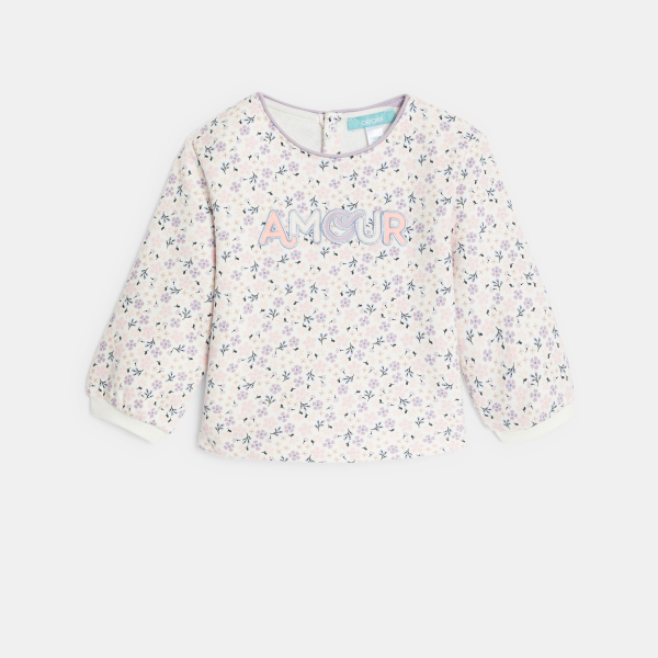 سترة من الصوف الناعم منمقة برسوم، باللون الأبيض للفتيات الصغيرات